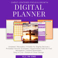 Digital planner with various features on a purple background