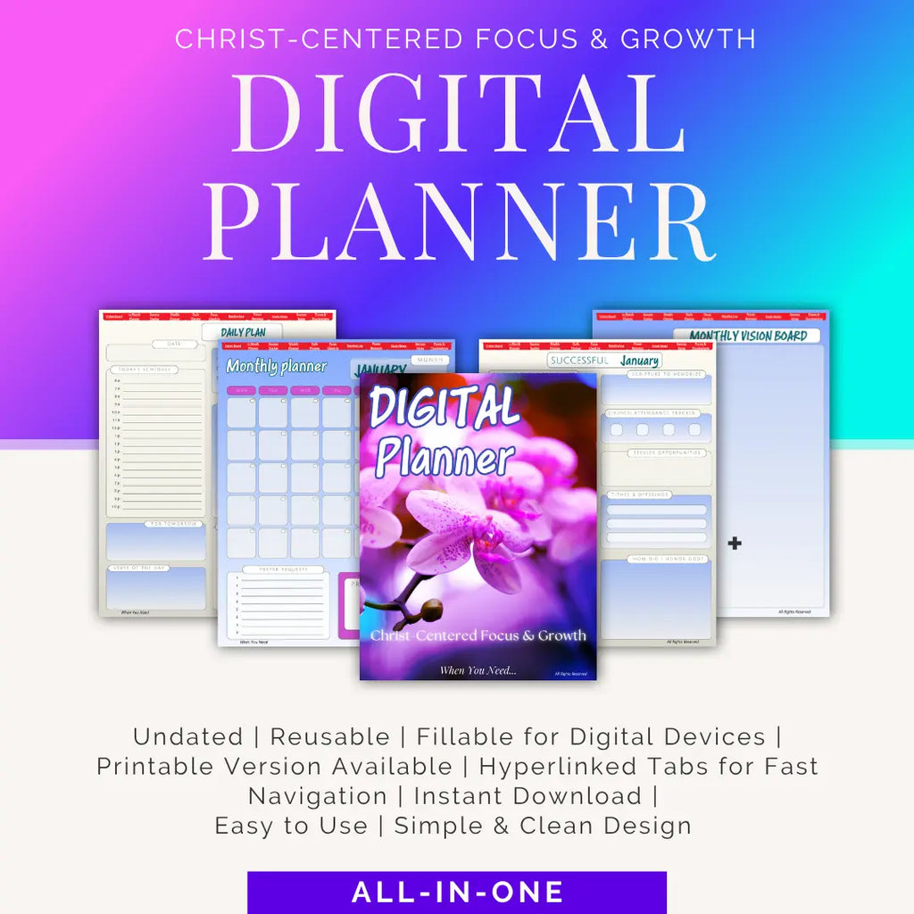 Digital planner with a floral design on a colorful background