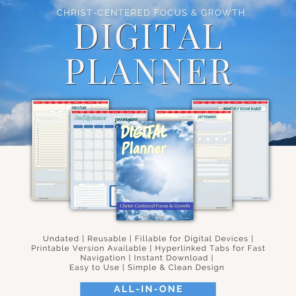 Digital planner with cloud design against a blue sky background