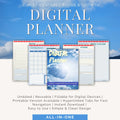 Digital planner with cloud design against a blue sky background