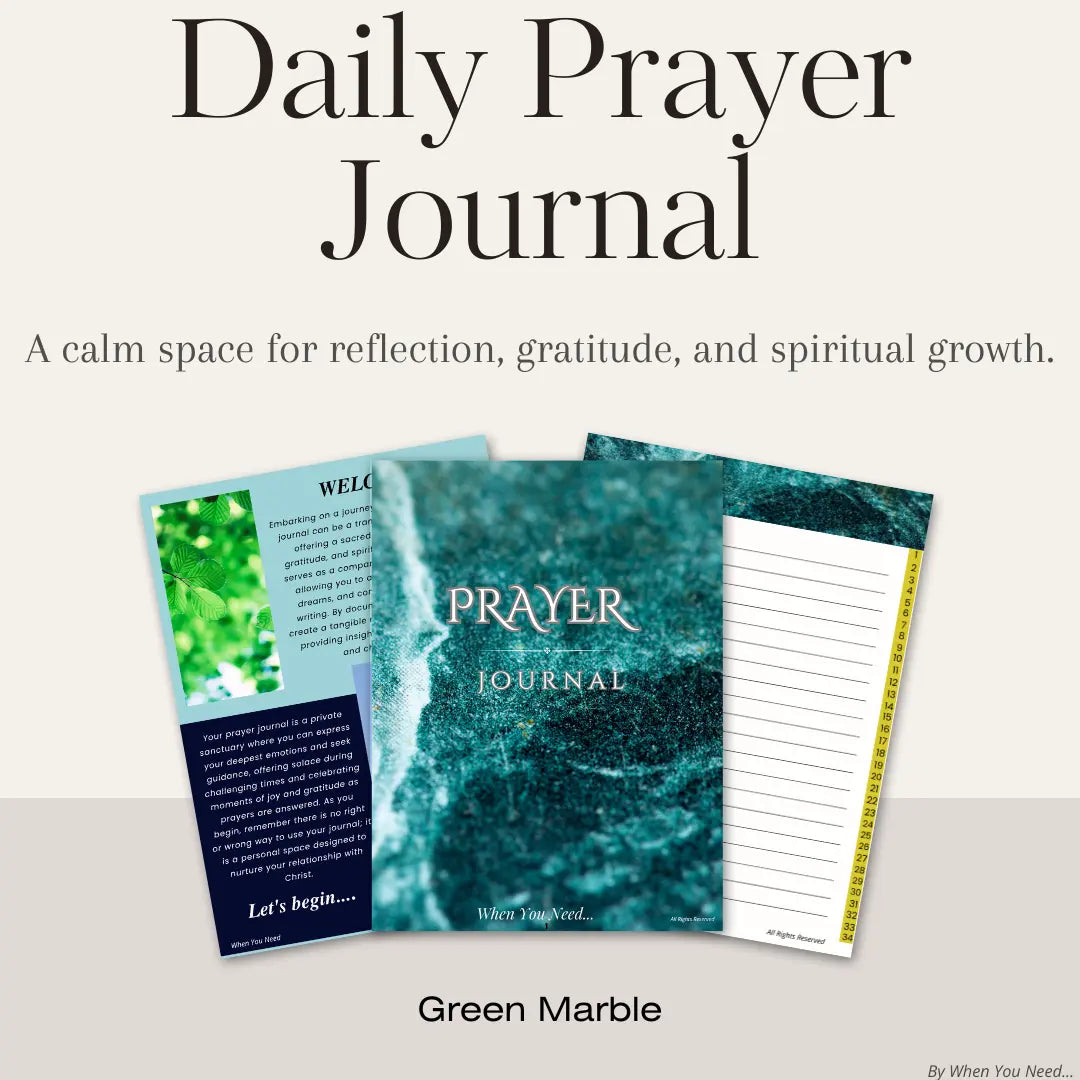 Daily Prayer Journal with green marble design on a white background
