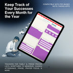 Person using a tablet with a digital planner app on a dark background