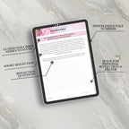 Digital Bible study app interface on a tablet with text overlay on a marble background