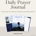 Prayer journal with mountain-themed design on a light gray background