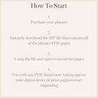 Instructions on how to start using a digital planner with a beige border.